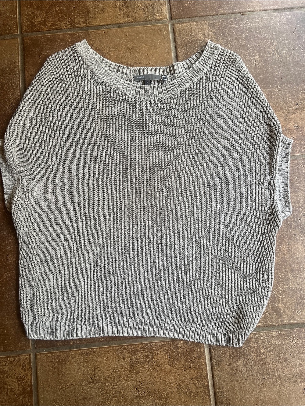 Vince Light Gray Knit Short-Sleeve Crew Sweater